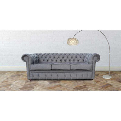 Chesterfield 3 Seater Sofa Settee Verity Steel Grey Fabric In Classic Style - image 1