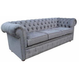 Chesterfield 3 Seater Sofa Settee Verity Steel Grey Fabric In Classic Style - thumbnail 4