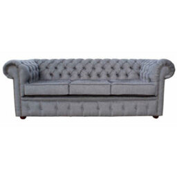 Chesterfield 3 Seater Sofa Settee Verity Steel Grey Fabric In Classic Style - thumbnail 2