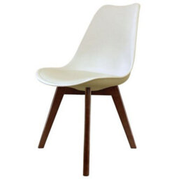 Fusion Living Soho Vanilla Plastic Dining Chair With Squared Dark Wood Legs - thumbnail 1