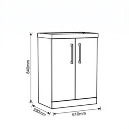 Balterley Bramshall Contemporary Bathroom Floor Standing 2-Door Vanity & Mid-Edge Basin, Solace Oak, 600mm - thumbnail 5