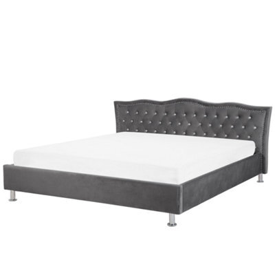 Beliani Bed Velvet Metz 180 X 200 Cm (Eu Super King) Dark Grey - image 1