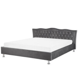 Beliani Bed Velvet Metz 180 X 200 Cm (Eu Super King) Dark Grey - thumbnail 1