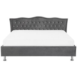 Beliani Bed Velvet Metz 180 X 200 Cm (Eu Super King) Dark Grey - thumbnail 4