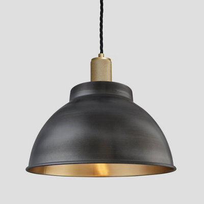 Industville Knurled Dome Pendant, 13 Inch, Pewter & Brass, Brass Holder - image 1