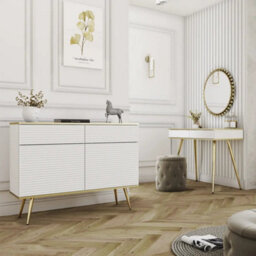 Arte Moro Sideboard Cabinet 107Cm In White - Minimalist Push-To-Open Storage With Luxe Gold Legs - thumbnail 3