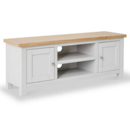 Farro Grey 120Cm Large Tv Unit - Fully Assembled - Painted With Oak Top By Roseland Furniture