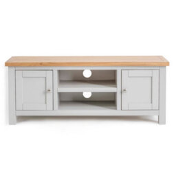 Farro Grey 120Cm Large Tv Unit - Fully Assembled - Painted With Oak Top By Roseland Furniture - thumbnail 3