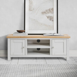 Farro Grey 120Cm Large Tv Unit - Fully Assembled - Painted With Oak Top By Roseland Furniture - thumbnail 2
