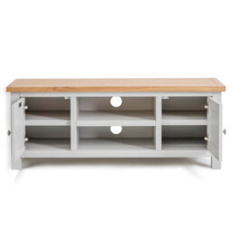 Farro Grey 120Cm Large Tv Unit - Fully Assembled - Painted With Oak Top By Roseland Furniture - thumbnail 5