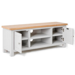 Farro Grey 120Cm Large Tv Unit - Fully Assembled - Painted With Oak Top By Roseland Furniture - thumbnail 4