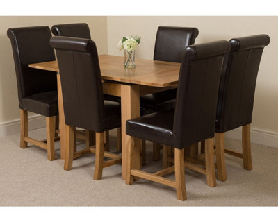 That's Furniture Richmond 90Cm - 150Cm Square Oak Extending Dining Table And 6 Chairs Dining Set With Washington Brown Leather Chairs - image 1
