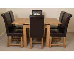 That's Furniture Richmond 90Cm - 150Cm Square Oak Extending Dining Table And 6 Chairs Dining Set With Washington Brown Leather Chairs - thumbnail 2