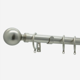 Brushed Steel 28mm Ball Fixed Length Metal Curtain Pole  340Cm - thumbnail 2