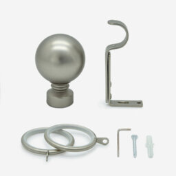 Brushed Steel 28mm Ball Fixed Length Metal Curtain Pole  340Cm - thumbnail 3