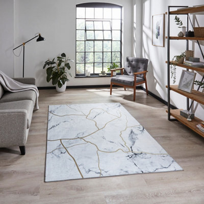 Ivory Gold Abstract Modern Rug Easy To Clean Living Room Bedroom And Dining Room-120Cm X 170Cm - image 1