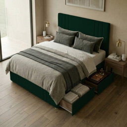 "Adore Designs Rio Plush Velvet Divan Bed, 50"" Headboard, & Footboard - 4Ft6 Double - Emerald Green - 2 Drawers Left Side" - thumbnail 2