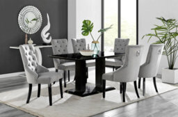 Furniturebox Imperia Black High Gloss 6 Seater Dining Table With Structural 2 Plinth Column Legs 6 Grey Velvet Black Leg Belgravia Chairs - thumbnail 1