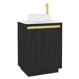 Royal Bathrooms Orion 600mm Hale Black Floor Standing Plain White Countertop Vanity Unit 2 Door With Art Basin & Brushed Brass Accent Trim - thumbnail 5