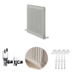 Ibathuk White 600X605X70 Two Column Radiator + Angled Valve-White