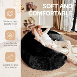 Abrihome Large 6-Foot Bean Bag Sofa Chair: Plush Reading Lounger For Adults, Perfect For Bedrooms, Balconies, And Cozy Corners, Black - thumbnail 2