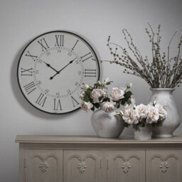 Wyld Haus Large 80Cm Vintage-Inspired Domed Round Wall Clock, Matt White Wood - thumbnail 6
