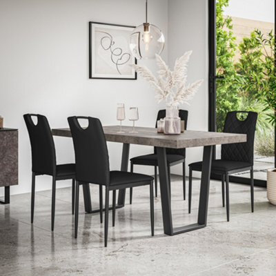 More4Homes Aria Dining Table And Chairs - Concrete Effect Table Top W Black Legs + Monza Faux Leather Dining Chair Set Of 6 (Black) - image 1