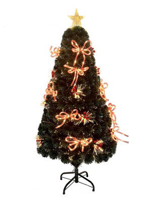 Shatchi 3Ft/90Cm Fibre Optic Christmas Star Topper-Ribbon Bows Decorations-Green Pre-Lit Artificial Christmas Tree - image 1