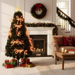 Shatchi 3Ft/90Cm Fibre Optic Christmas Star Topper-Ribbon Bows Decorations-Green Pre-Lit Artificial Christmas Tree - thumbnail 7