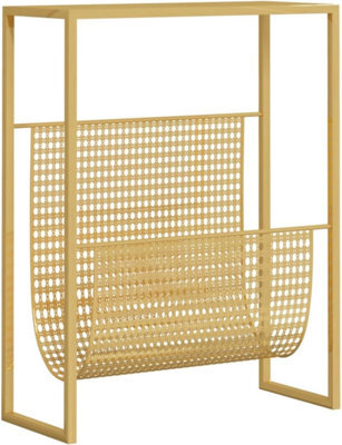 Aamen Slim Side Table With Newspaper & Magazine Rack, Metal Slim Bedside Cabinets-Magazine Rack Table - Gold - image 1