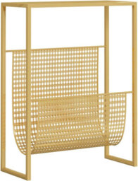 Aamen Slim Side Table With Newspaper & Magazine Rack, Metal Slim Bedside Cabinets-Magazine Rack Table - Gold