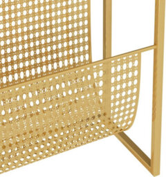 Aamen Slim Side Table With Newspaper & Magazine Rack, Metal Slim Bedside Cabinets-Magazine Rack Table - Gold - thumbnail 3