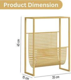 Aamen Slim Side Table With Newspaper & Magazine Rack, Metal Slim Bedside Cabinets-Magazine Rack Table - Gold - thumbnail 2
