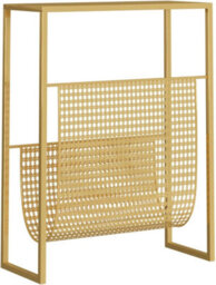 Aamen Slim Side Table With Newspaper & Magazine Rack, Metal Slim Bedside Cabinets-Magazine Rack Table - Gold - thumbnail 5