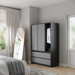 Urbn-Living Urbnliving 180Cm Height Black Carcass 3 Sliding Grey Door With 4 Grey Drawer Wardrobe Clothes Storage Hanging Rail Bedroom - thumbnail 4