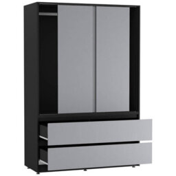 Urbn-Living Urbnliving 180Cm Height Black Carcass 3 Sliding Grey Door With 4 Grey Drawer Wardrobe Clothes Storage Hanging Rail Bedroom - thumbnail 6