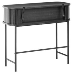 Wyld And Coco Retro Console Table Black Mdf And Metal 80 X 30 Cm Sliding Cabinet For Living Room - thumbnail 5
