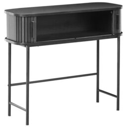 Wyld And Coco Retro Console Table Black Mdf And Metal 80 X 30 Cm Sliding Cabinet For Living Room - thumbnail 4