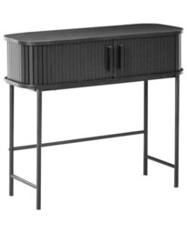 Wyld And Coco Retro Console Table Black Mdf And Metal 80 X 30 Cm Sliding Cabinet For Living Room - thumbnail 3