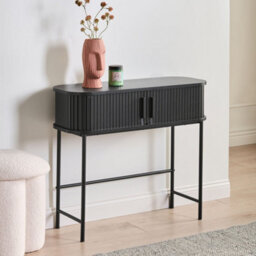 Wyld And Coco Retro Console Table Black Mdf And Metal 80 X 30 Cm Sliding Cabinet For Living Room - thumbnail 2