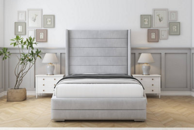 "Sloomy Sterling Silver Naples Bed Frame With Mattress With 50""  Upholstered Wingback Headboard 5' King" - image 1