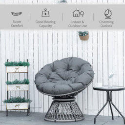 Wyld Haus Rarare Grey Rattan Swivel Papasan Moon Chair With Oversized Cushion, Indoor And Outdoor. - thumbnail 8
