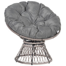 Wyld Haus Rarare Grey Rattan Swivel Papasan Moon Chair With Oversized Cushion, Indoor And Outdoor. - thumbnail 2