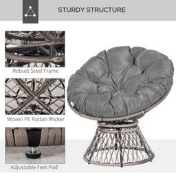Wyld Haus Rarare Grey Rattan Swivel Papasan Moon Chair With Oversized Cushion, Indoor And Outdoor. - thumbnail 7