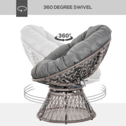 Wyld Haus Rarare Grey Rattan Swivel Papasan Moon Chair With Oversized Cushion, Indoor And Outdoor. - thumbnail 5