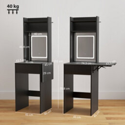 Homcom Compact Dressing Table With Lighted Mirror Open Shelves Drawer Black - thumbnail 3