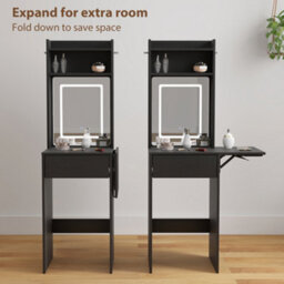 Homcom Compact Dressing Table With Lighted Mirror Open Shelves Drawer Black - thumbnail 5