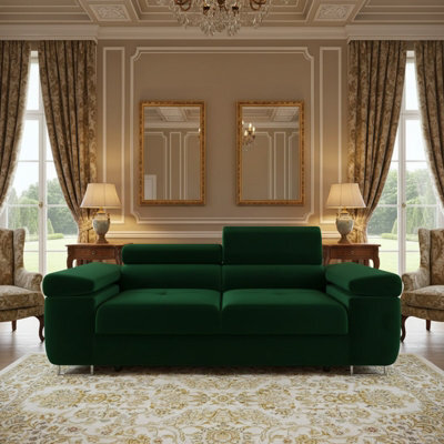Torezio Sofa 2 Living Room Sofa With Adjustable Headrests Chipboard Frame Polyurethane Foam 198Cm 102Cm 70Cm Green - image 1
