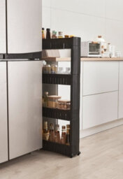 Hygrad Built to Survive Slim Slide Out Kitchen Trolley Rack Holder Storage Shelf Organiser Moving Wall Cabinets Tower Holder Rack On Wheels 4 Tier - Black - thumbnail 2
