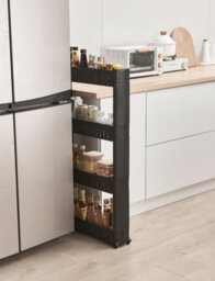 Hygrad Built to Survive Slim Slide Out Kitchen Trolley Rack Holder Storage Shelf Organiser Moving Wall Cabinets Tower Holder Rack On Wheels 4 Tier - Black